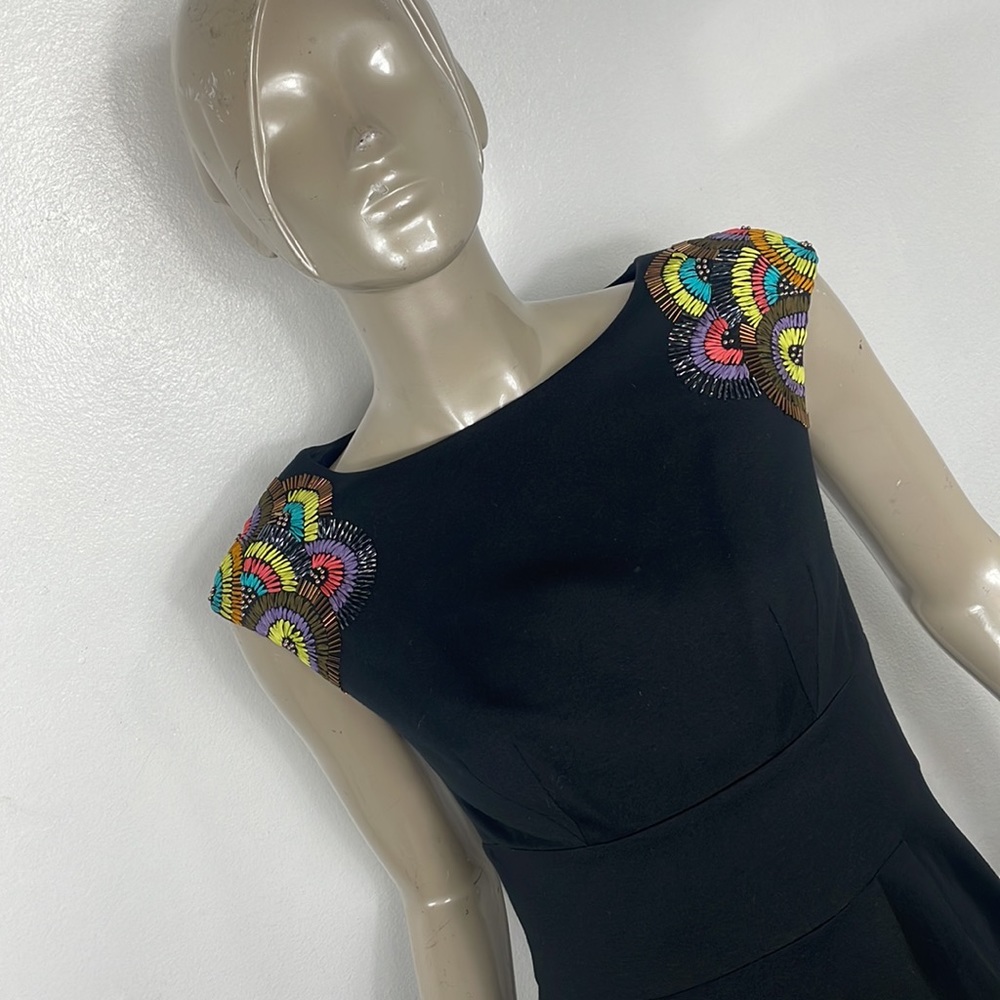 Trina Turk Black Midi Dress with Colorful Accents